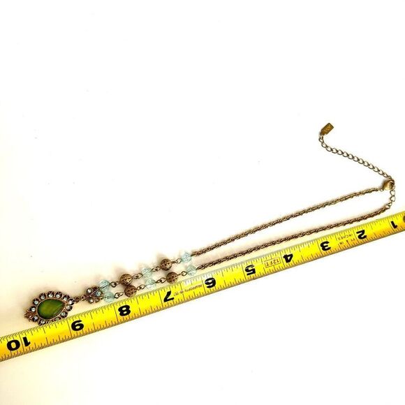 Vintage 1928 green teardrop pendant beaded Necklace - Picture 7 of 11